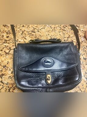 Dooney & Bourke Black Leather Crossbody with Duck Logo and Gold Hardware